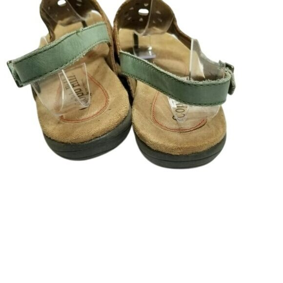 Cobb Hill Womens Leather Sandals Size 7M Green & Tan Strappy Thong Cushioned - Picture 5 of 11